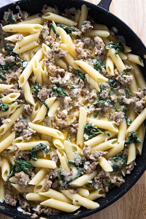 Creamy Italian Sausage Pasta With Spinach Ground Italian Sausage Recipes Italian Sausage Pasta