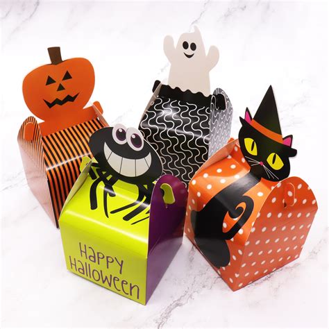 10pcs Halloween Food Packaging Box Spiderpumpkincatghost Candy Boxes