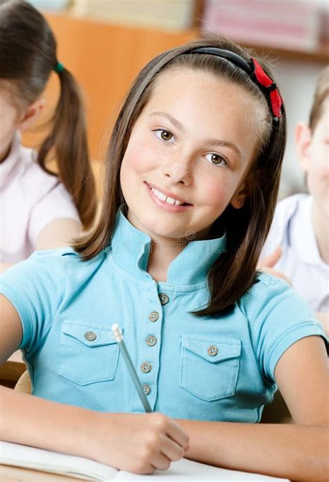 Smiley Beautiful Schoolgirl Stock Image Image Of Brown Ballpoint 26218839
