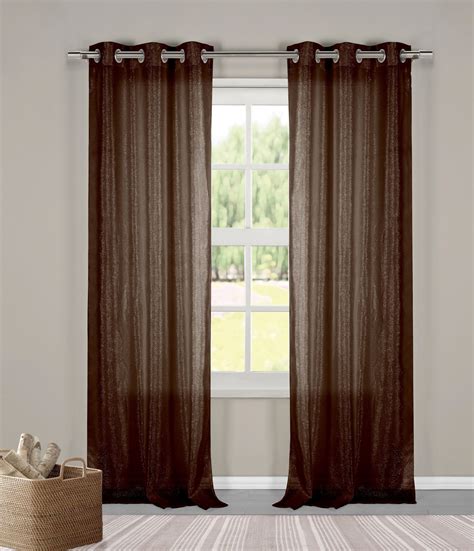 Two 2 Sheer Grommet Window Curtain Panels Chocolate Brown Metallic
