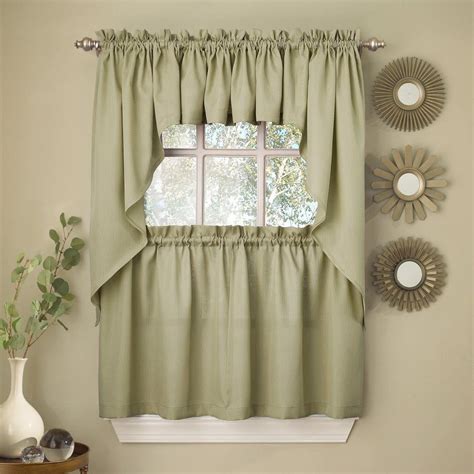 Sage Solid Opaque Ribcord Kitchen Curtains Choice Of Tiers Valance Or