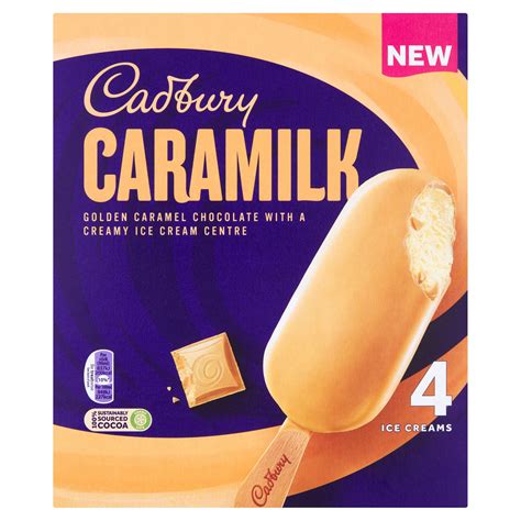 cadbury caramilk ice creams 4 x 90ml 360ml ice cream cones sticks and bars iceland foods
