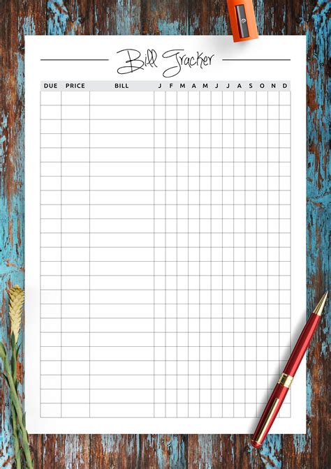 Download Printable Square Grid Monthly Bill Tracker Pdf
