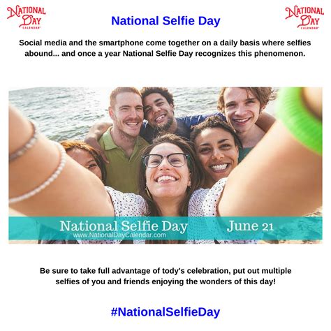 NATIONAL SELFIE DAY - June 21 | National calendar, National day calendar, National