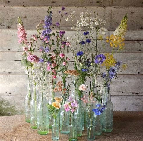 Pretty Found Wildflower Display In Vintage Antique Bottles Spring