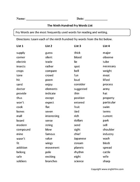 50 Sight Word Worksheets For 5th Grade