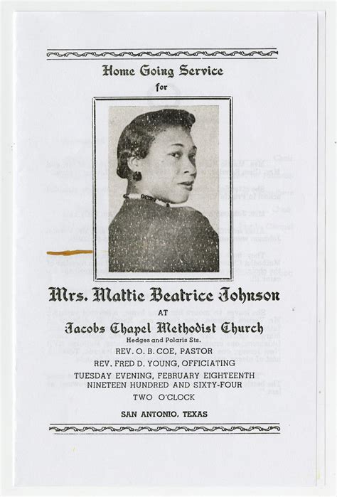 [Funeral Program for Mattie Beatrice Johnson, February 18, 1964] - The