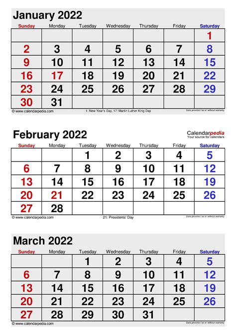 January February 2022 Calendar Printable