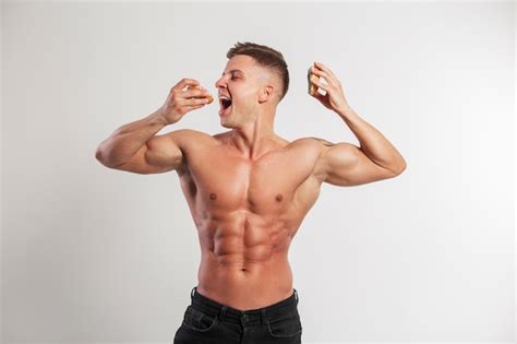 Premium Photo Athletic Happy Funny Muscular Man With A Naked Muscular