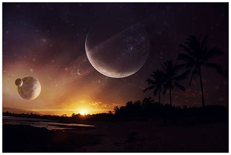 Sunset Outer Space Planets Beaches Free Wallpaper