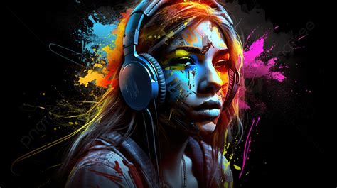 Colorful Music Girl With Headphones Background Cool Music Pictures
