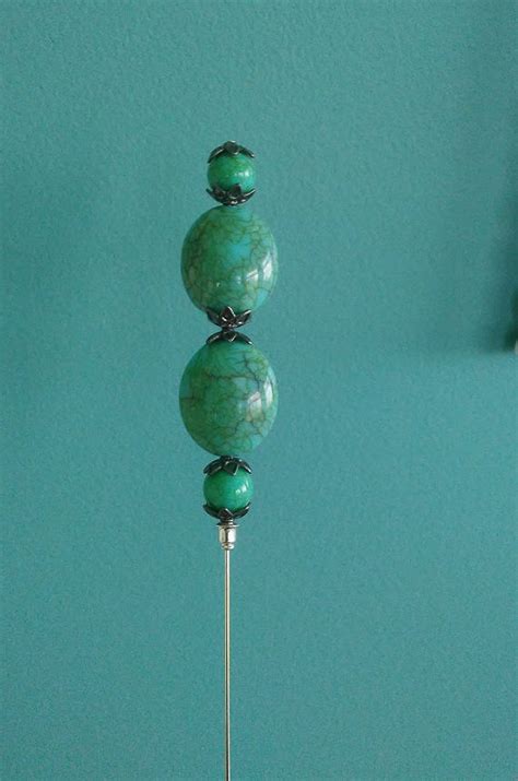 Hat Pin Stick 7 Inches Turquoise Resin Beads With Silver Color Etsy