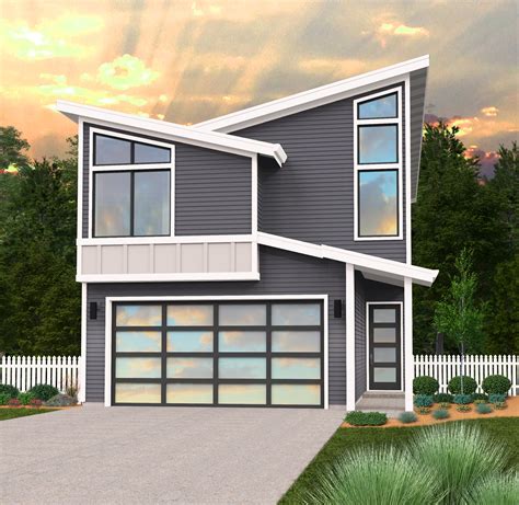 Dimes House Plan Two Story Narrow Modern Shed Roof 4 Bd Home Design