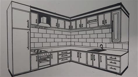 How To Draw A Kitchen In Perspective With Two Points Youtube