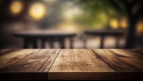 Wooden Board Empty Table Top On Of Blurred Background Generative Ai