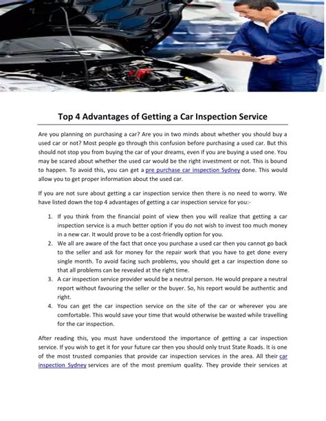 Ppt Top 4 Advantages Of Getting A Car Inspection Service Powerpoint