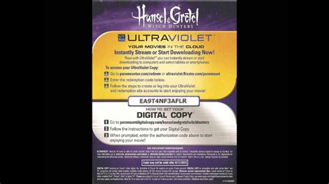 To redeem your disney digital movie follow the steps: Free Digital Copy -Hansel N Gretel Witch Hunters- - YouTube