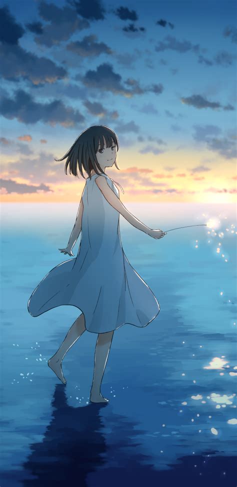 1440x2960 Resolution Cute Anime Girl Sunset Draw Samsung Galaxy Note 9