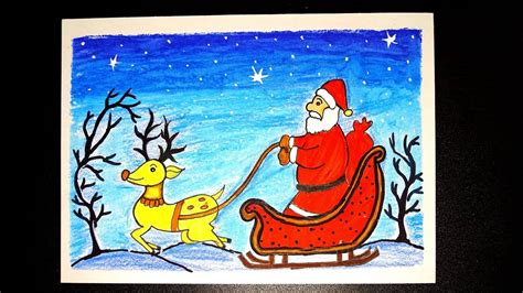 Santa Claus Drawing Scenery Drawing With Oil Pastel Merry Christmas