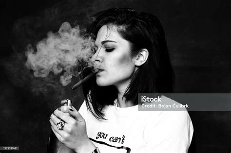 Beautiful European Bossy Brunette Girl Smoking A Cigarillo Like A Boss