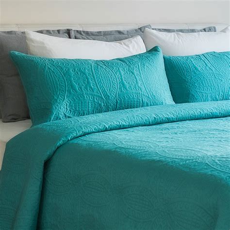 Mezzati Bedspread Coverlet Set Blue Ocean Teal Brushed Microfiber