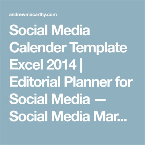 Social Media Calender Template Excel 2014 Editorial Planner For