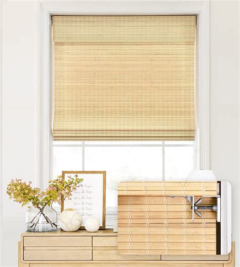 LazBlinds No Tools No Drill Cordless Bamboo Roman Shades, Privacy