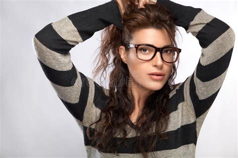 Portrait Of A Beautiful Young Woman Wearing Glasses Cool Trendy