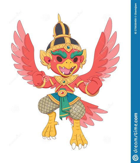 Cute Style Red Garuda Cartoon Illustration Stock Illustration