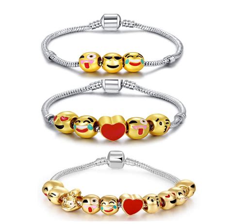 Wholesale Cute Custom Emoji Charm Bracelets Gold Plated 3510 Pcs Beads