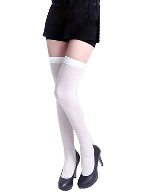 Womens Full Figure Plus Size Nylon Opaque Thigh High Stockings Tights