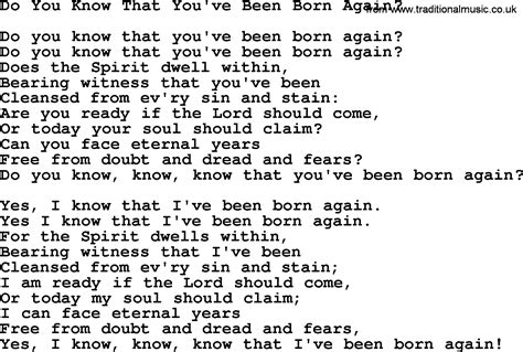 Baptist Hymnal Christian Song Do You Know That Youve Been Born Again Lyrics With Pdf For