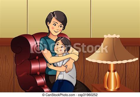 Mother Comforting Her Kid A Vector Illustration Of Mother Comforting