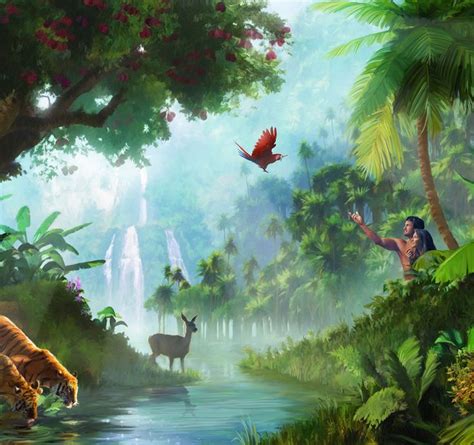 Garden Of Eden Heaven Art Jungle Art Painting Art Projects