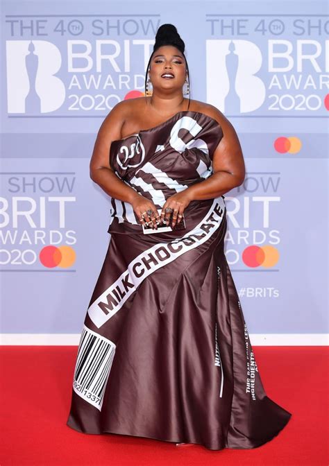 Lizzo Goes Quirky In Hershey S Chocolate Bar Dress At The 2020 Brit Awards Bar Dress Brit