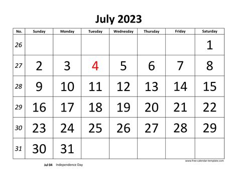 July 2023 Free Calendar Tempplate Free Calendar