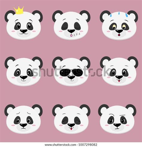 Set Cute Panda Bear Face Different Stock Vector Royalty Free