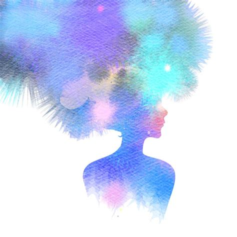 Woman Silhouette Plus Abstract Watercolor Stock Illustration