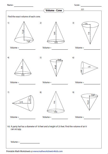 Voblique cone = 565.2 ft3. Volume Of A Cone Worksheet | Homeschooldressage.com