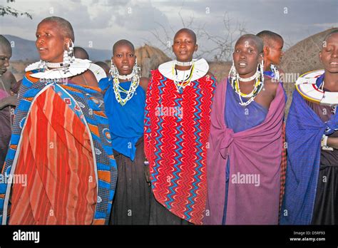 Africa Tanzaniamaasai Women In Traditional Dress With Hand Made Stock