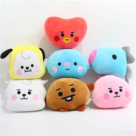 Stuffing using the small hole that was left during sewing, the plush toys are stuffed until they get the right level of softness or denseness as desired. BTS BT21 Cartoon combination expression plush doll machine ...