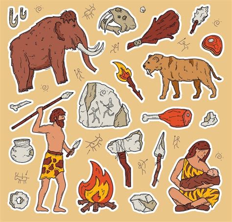 Premium Vector Cavemen And Neanderthals In The Stone Age Vector