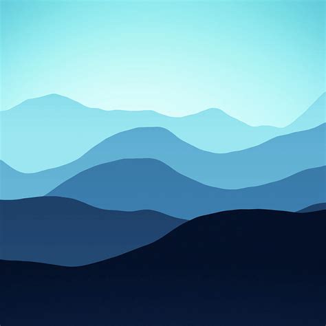 Blue And Turquoise Minimalist Mountain Landscape Digital Art By
