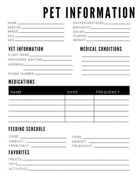 Pet Information Printable List Tracker Planner Health Records Etsy In