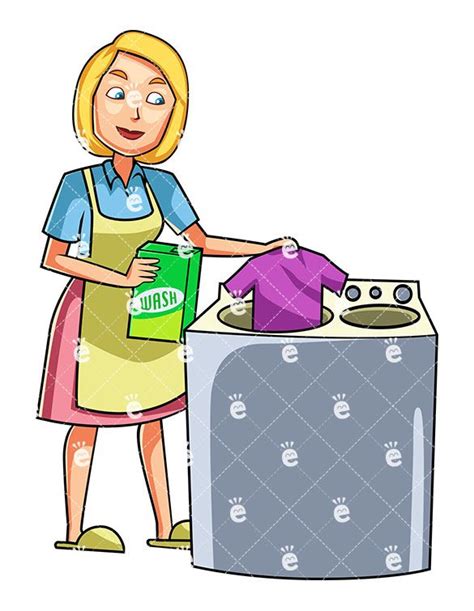Woman Doing The Laundry Cartoon Vector Clipart Friendlystock Cartoon Illustration Cool