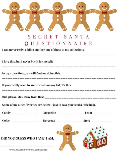 Secret Pal Questionnaire Free Printable