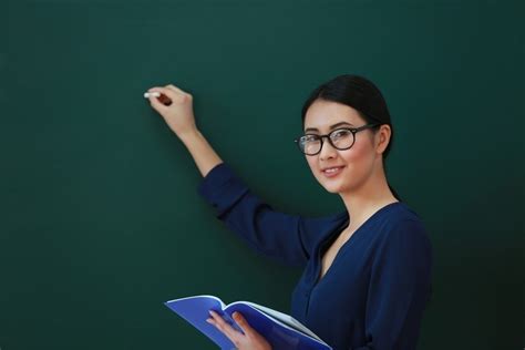 Portrait Of Asian Female Teacher On Blackboard Background Jay Bird Blog