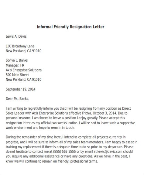 Friendly Letter Of Resignation