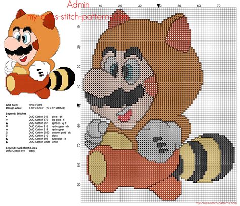 Super Mario Bros Tanooki Suite Free Cross Stitch Pattern 77 X 97
