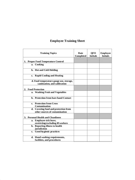 Training Sheet 10 Examples Word Pages How To Make Pdf